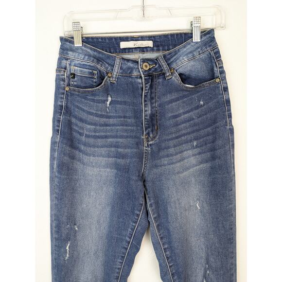 Kancan Denim Jeans High Waisted Ankle Skinny Distressed Boho Blue Size 27 - Picture 2 of 12